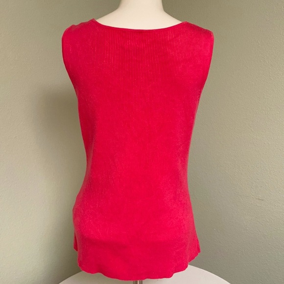 Ruby Red Salmon Pink Beautifully Embellished Neckline Rayon/Nylon Blend Tank Top - Picture 3 of 10